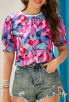 Floral Print Shirred Sleeve Top