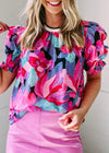 Floral Print Shirred Sleeve Top