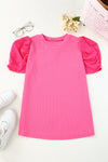 Pink Puff Sleeve Ribbed T-Shirt