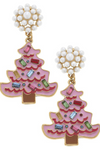 Rhinestone Christmas Tree Enamel Earrings