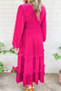 Fuchsia Velvet Long Sleeve Maxi Dress