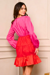 Pink and Red Babydoll Tiered Dress