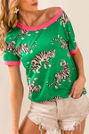 Green Tiger Print Jersey T-Shirt