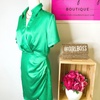 Green Sateen Faux Wrap Dress