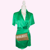 Green Sateen Faux Wrap Dress